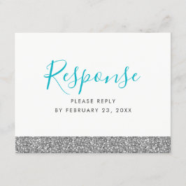 Tarjeta De Recepción Purpurina Plata Fun Moderno RSVP Respuesta POSTCAR