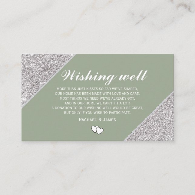 Tarjeta De Recepción Purpurina plateado en Sage Wire Well (Anverso)