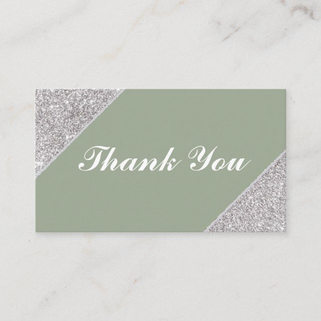 Tarjeta De Recepción Purpurina plateado moderno en Sage Gracias (Anverso)