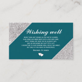 Tarjeta De Recepción Purpurina plateado sobre el Verde azulado Deseos