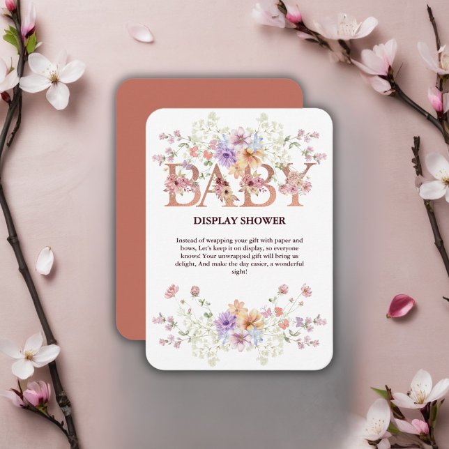 Tarjeta De Recepción Purpurina rosa floral bebé Monograma Baby Shower (Subido por el creador)