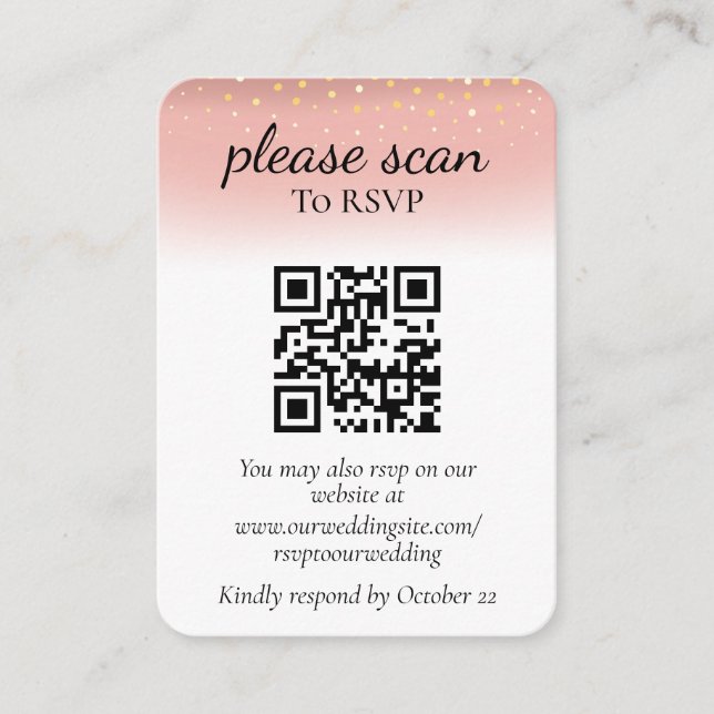 Tarjeta De Recepción Purpurina rosa moderno RSVP con código QR (Anverso)