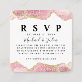 Tarjeta De Recepción Purpurina rosa y dorado Boda de Agentes Código QR 