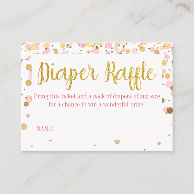 Tarjeta De Recepción Purpurina rosada de oro Confetti Diaper Raffle Tic (Anverso)