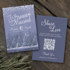 Tarjeta De Recepción QR boda compartir amor boda invierno nieve azul