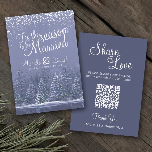 Tarjeta De Recepción QR boda compartir amor boda invierno nieve azul (Subido por el creador)