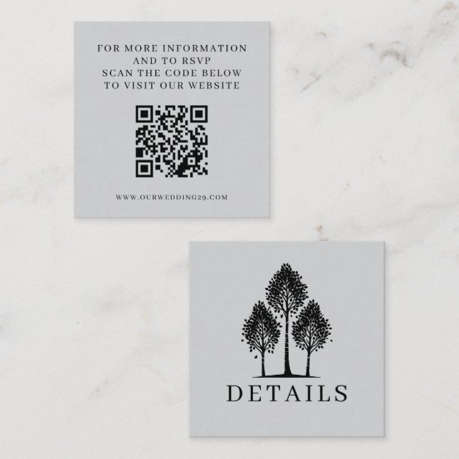 Tarjeta De Recepción QR Boda de árbol de águila gris (Anverso / Reverso)