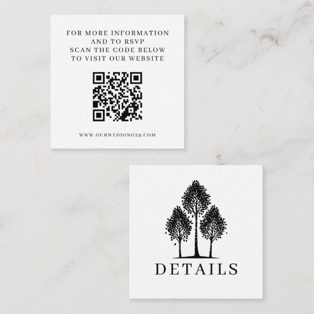 Tarjeta De Recepción QR Boda de árbol de ápices blanco y negro (Anverso / Reverso)