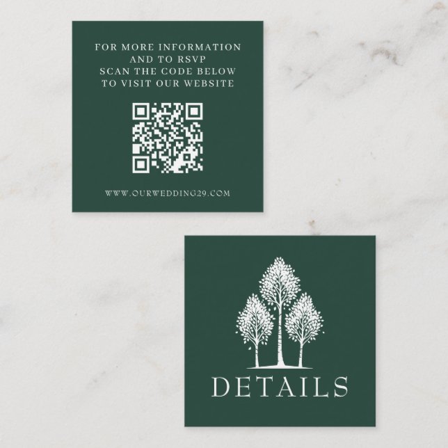 Tarjeta De Recepción QR Boda de árbol verde (Anverso / Reverso)
