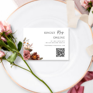 Tarjeta De Recepción QR Boda de código RSVP Floral de Rubor en Borgoña