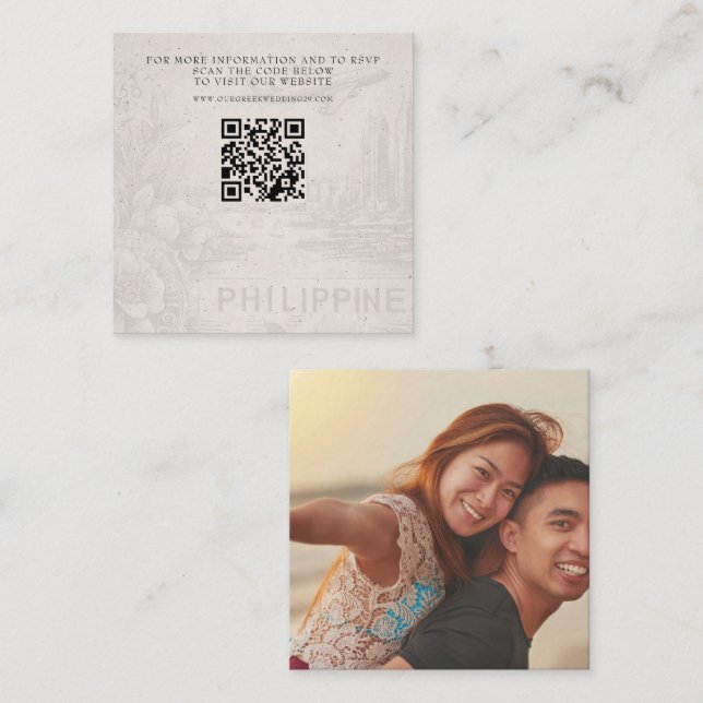 Tarjeta De Recepción QR, Boda de Pasaportes de Filipinas (Anverso / Reverso)
