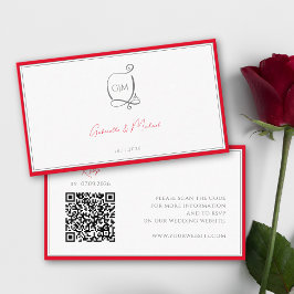 Tarjeta De Recepción QR Cherry Red Simple Elegante Monograma RSVP Boda