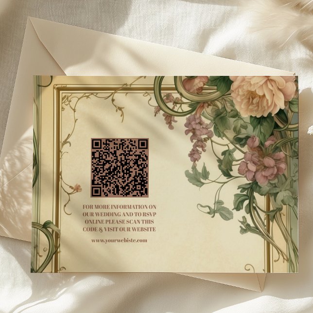Tarjeta De Recepción QR Code Art Nouveau Elegante Boda botánico (Subido por el creador)