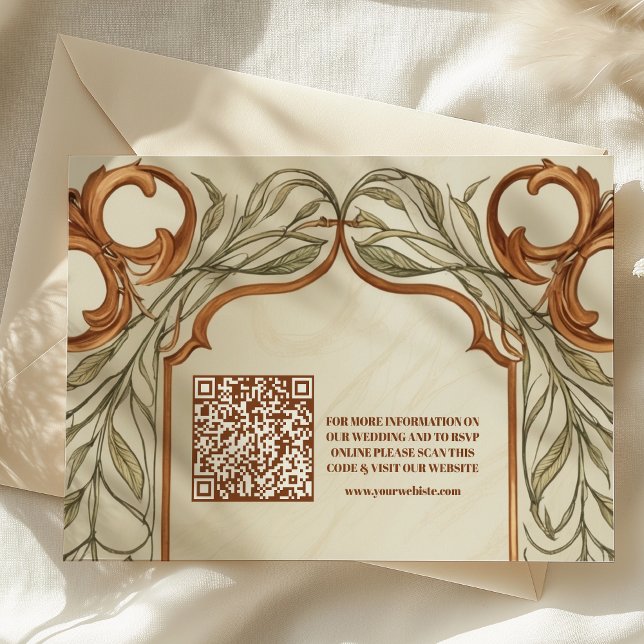 Tarjeta De Recepción QR Code Art Nouveau Elegante Boda botánico (Subido por el creador)