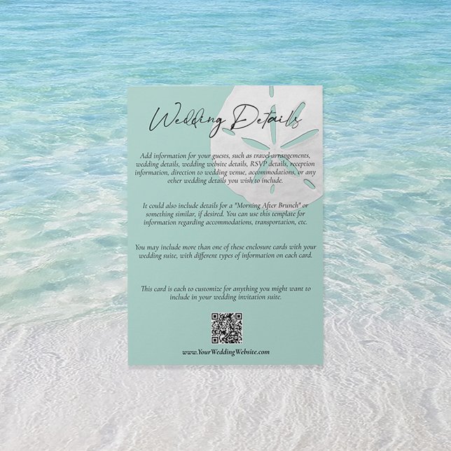 Tarjeta De Recepción QR Code Beach Sea Glass Sand Dollar Boda Detalle (Subido por el creador)