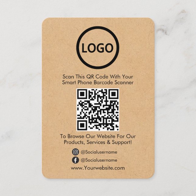 Tarjeta De Recepción QR Code Business Kraft Paper Social Media Enclosur (Anverso)