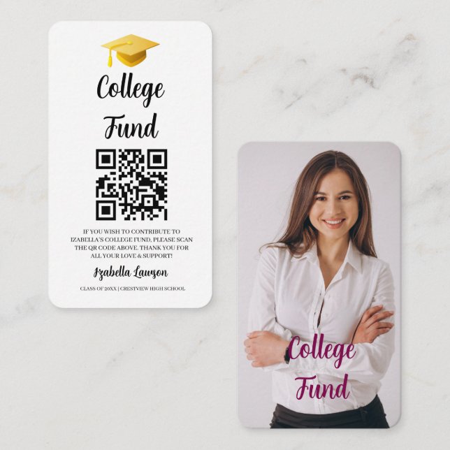 Tarjeta De Recepción QR Code College Fund Graduation Party Graduate  (Anverso / Reverso)