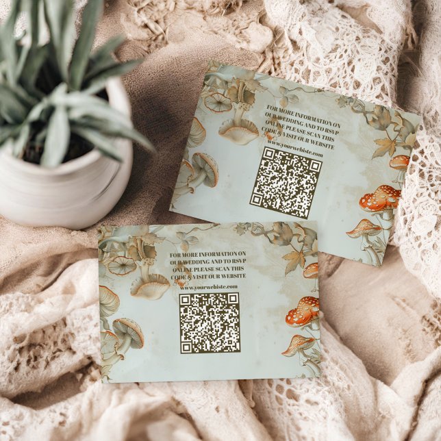 Tarjeta De Recepción QR Code Elegant Woodland Mushroom Fern Boda (Subido por el creador)