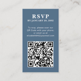 Tarjeta De Recepción QR Code elegante foto simple en línea azul RSVP