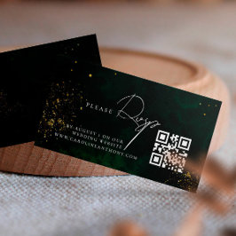 Tarjeta De Recepción Qr Code Emerald Green Magic Gold Boda RVSP