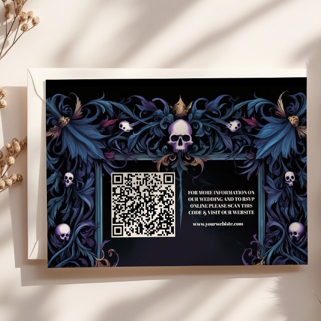 Tarjeta De Recepción QR Code Floral Gothic Boda de Halloween (Subido por el creador)