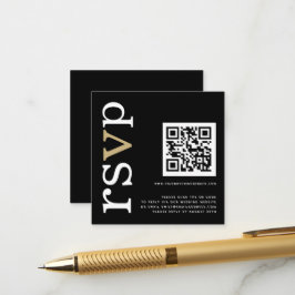Tarjeta De Recepción QR Code Gold Texto blanco Boda negro RSVP en línea
