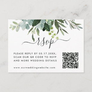 Tarjeta De Recepción QR Code Link RSVP Eucalyptus Green Foliage