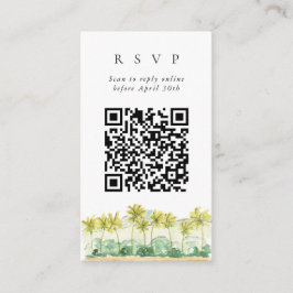 Tarjeta De Recepción QR Code Online Beach Palm Trees Web RSVP