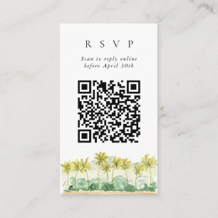 Tarjeta De Recepción QR Code Online Beach Palm Trees Web RSVP