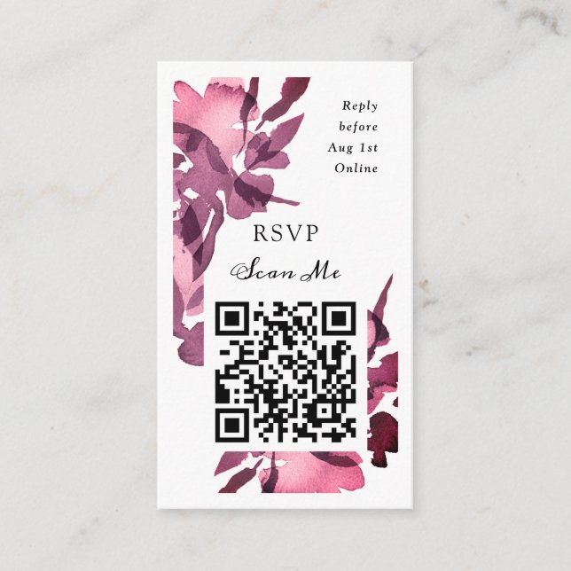 Tarjeta De Recepción QR Code Online Photo Plum Floral Website RSVP (Anverso)