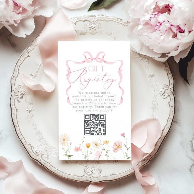 Tarjeta De Recepción QR code Registry Whimsical Bow wildflowers (Subido por el creador)