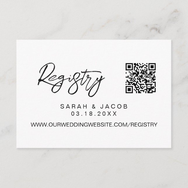 Tarjeta De Recepción QR code wedding registry Modern script custom (Anverso)