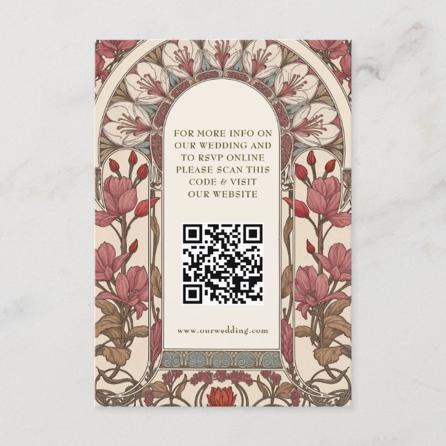 Tarjeta De Recepción QR Code Wedding Website Info Art Nouveau (Anverso)