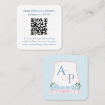 QR Código acuarela Boda azul rosa RSVP