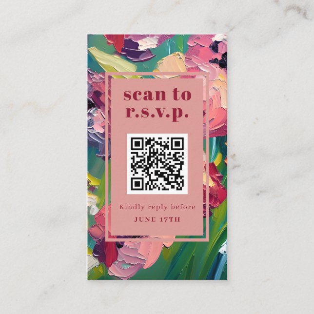 Tarjeta De Recepción QR Código Groovy Deco Pintar Boda RSVP (Anverso)