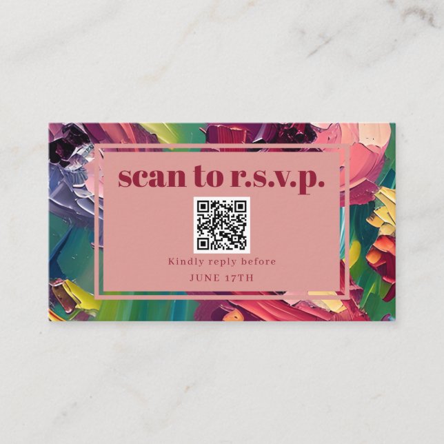 Tarjeta De Recepción QR Código Groovy Deco Pintar Boda RSVP (Anverso)
