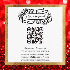 Tarjeta De Recepción QR Código Oro Boda Blanca Negra RSVP