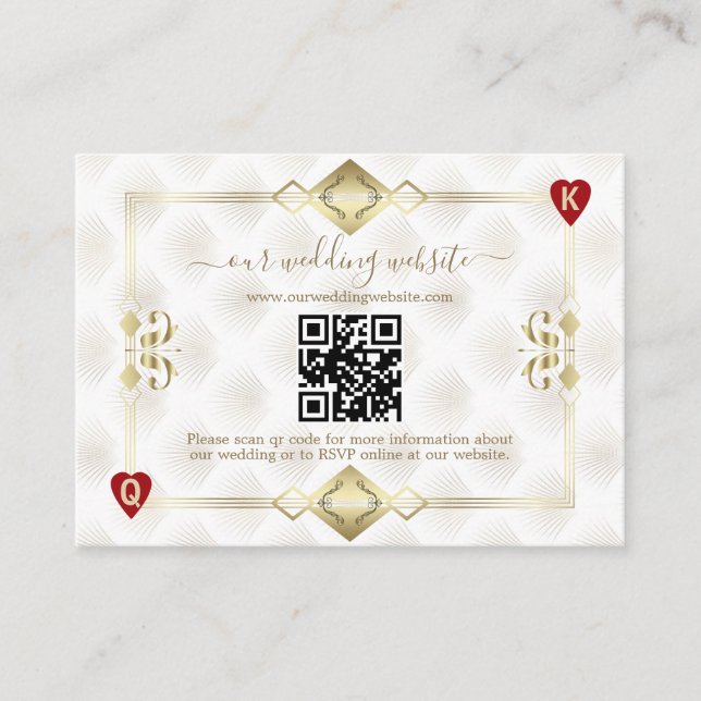 Tarjeta De Recepción QR Elegant Gold White Art Deco 20 Casino Vegas (Anverso)