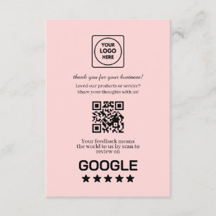 Tarjeta De Recepción QR Rosa   Enlace de Calificación y Reseña de Googl