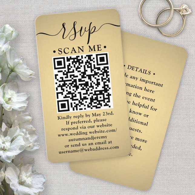 Tarjeta De Recepción QR RSVP & Boda Detalles Elegante Relieve metalizad (Subido por el creador)