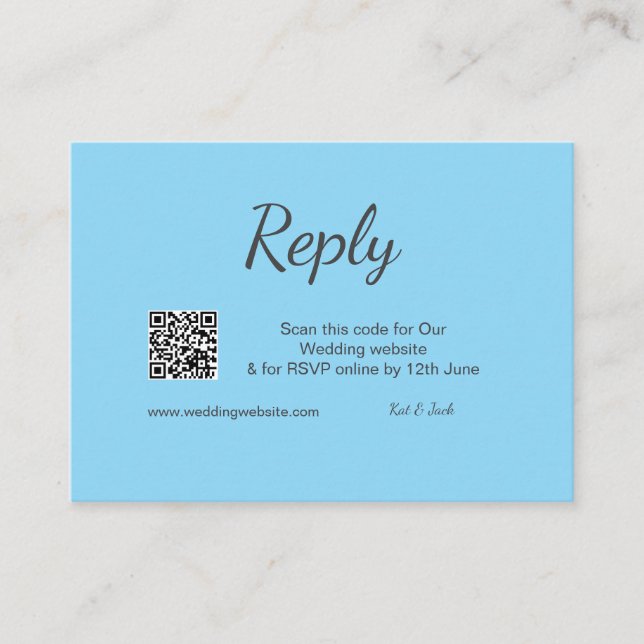Tarjeta De Recepción QR RSVP sitio web de boda RSVP simple blanco negro (Anverso)