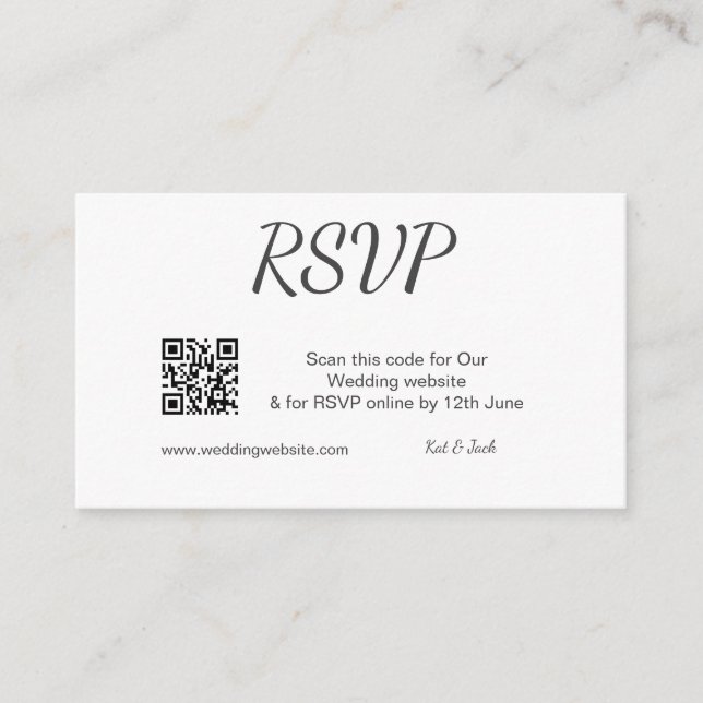 Tarjeta De Recepción QR RSVP sitio web de boda RSVP simple blanco negro (Anverso)