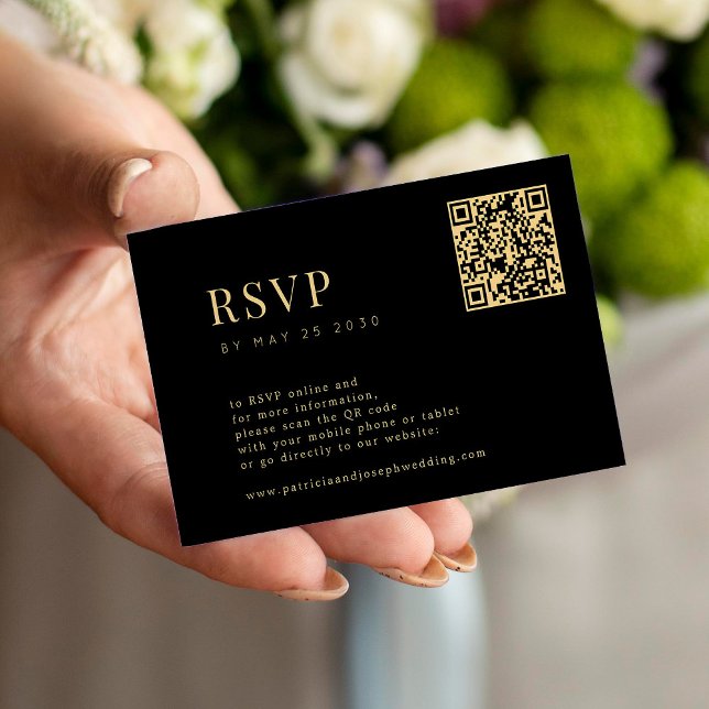 Tarjeta De Recepción QR simple elegante mínima boda de oro negro RSVP (Subido por el creador)