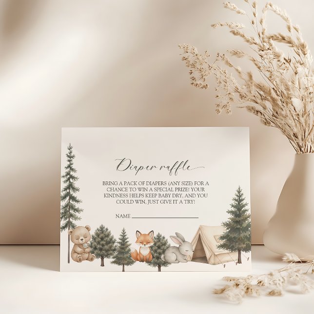 Tarjeta De Recepción Que comience la aventura baby shower rifa de pañal (let adventure begin baby shower diaper raffle woodland baby shower diaper raffle ticket)