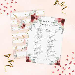 Tarjeta De Recepción ¿Qué hay en tu bolso? Juego de Fiesta floral de ch