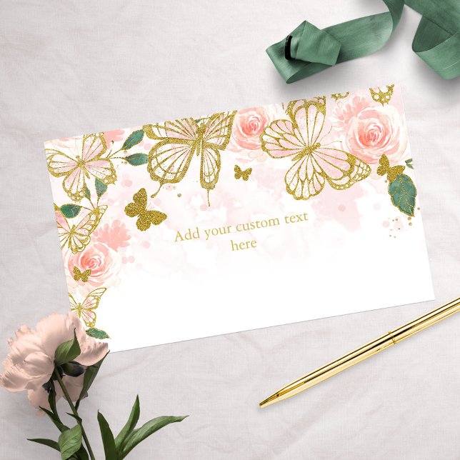Tarjeta De Recepción Quinceanera Blush Pink Butterfly Floral (Subido por el creador)