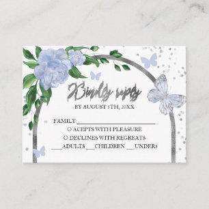 Tarjeta De Recepción Quinceanera Butterflys Dusty Blue Rubor Gown