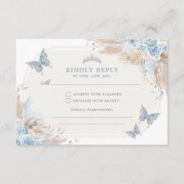 Tarjeta De Recepción Quinceanera de plata azul Mi Quince 15 Anos RSVP