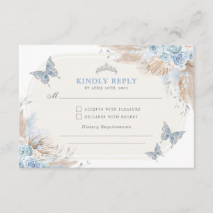 Tarjeta De Recepción Quinceanera de plata azul Mi Quince 15 Anos RSVP