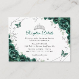Tarjeta De Recepción Quinceañera Esmeralda Verde Detalles Florales de P
